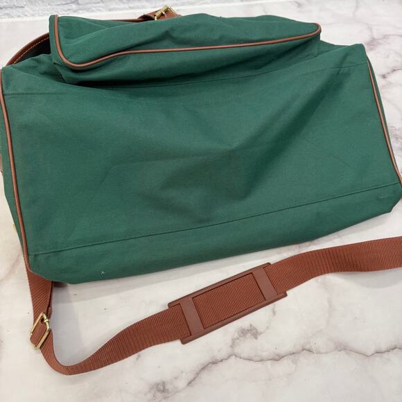 Vintage Polo Ralph Lauren Duffle Gym Bag Green Brown Pony Logo Shoulder Travel - Picture 7 of 7